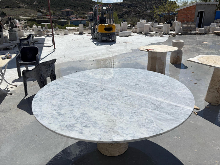 Round Carrara Marble Dining Table, Custom Handmade Stone Kitchen Table