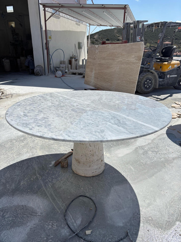 Round Carrara Marble Dining Table, Custom Handmade Stone Kitchen Table