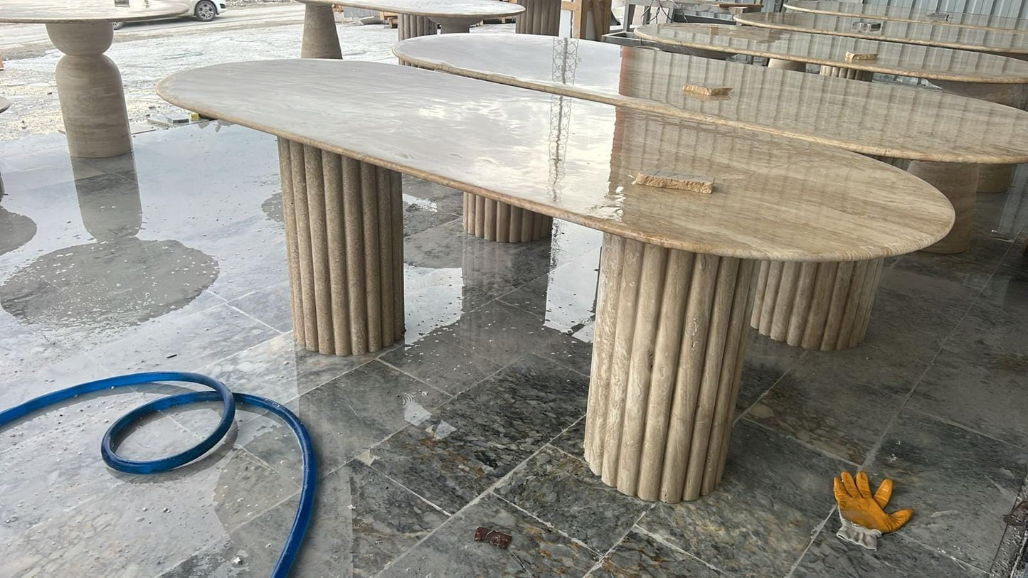 Oval Travertine Dining Table, Beige Marble Stone, Custom Kitchen Table