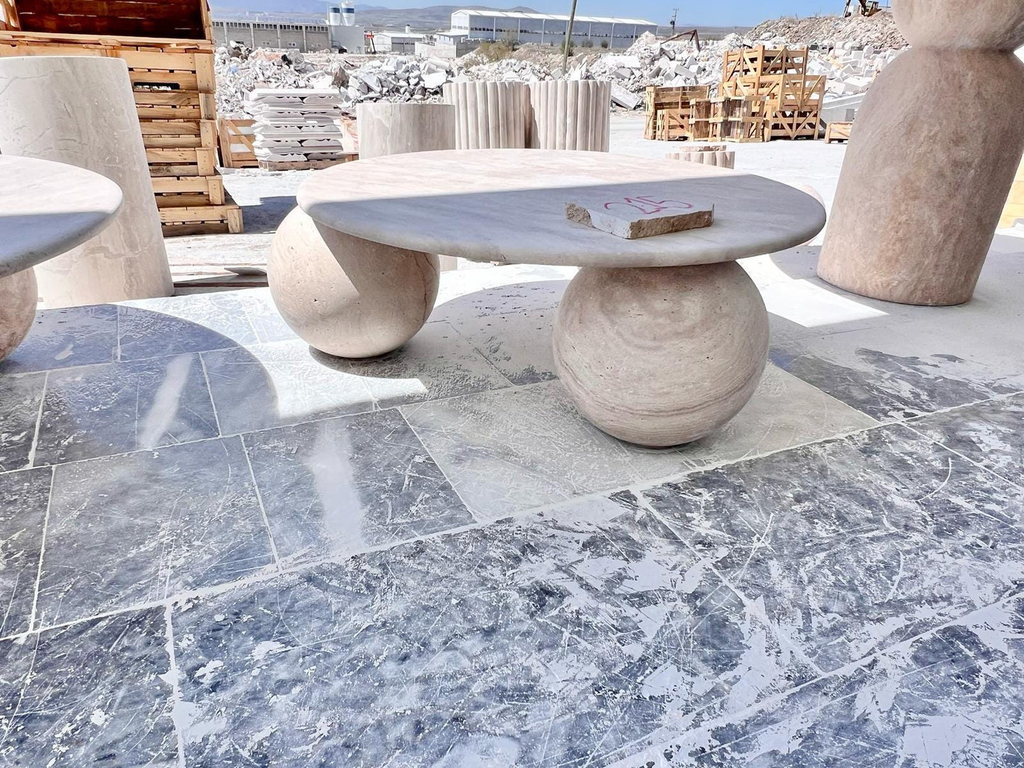 Round Travertine Coffee Table, Beige Marble Side Table