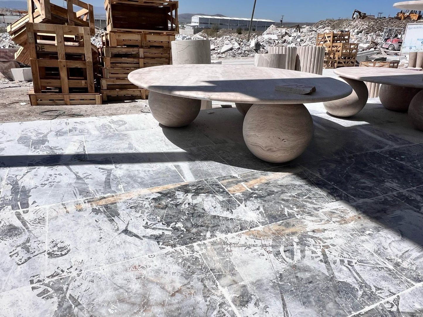 Round Travertine Coffee Table, Beige Marble Side Table