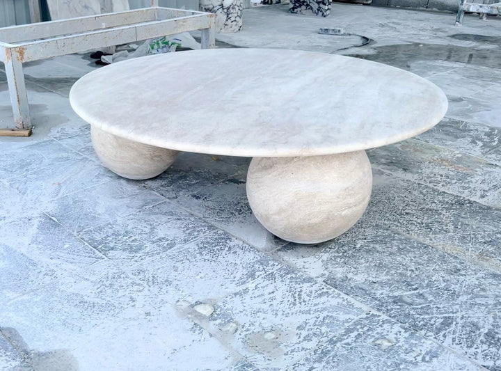 Round Travertine Coffee Table, Beige Marble Side Table