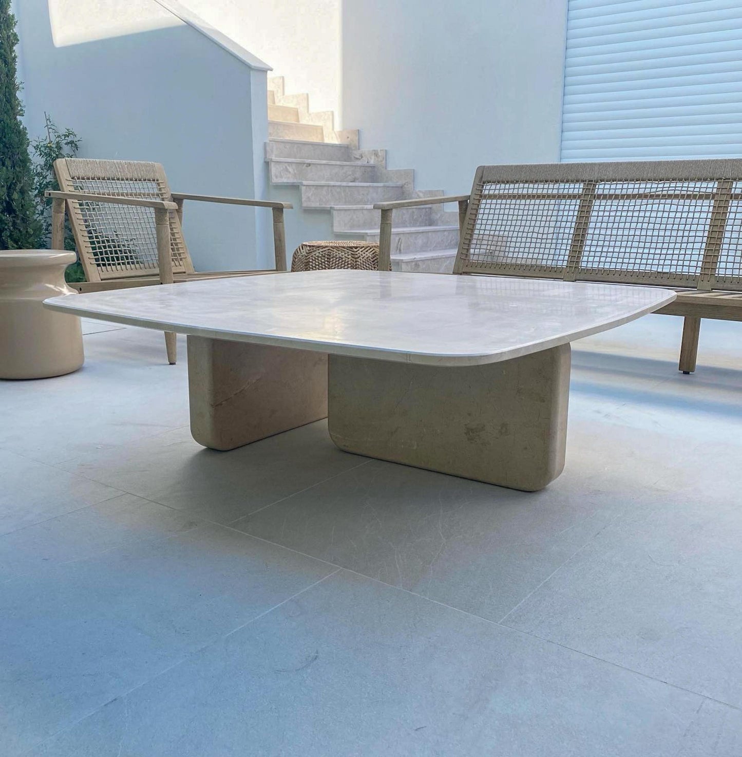 Square Travertine Marble Coffee Table, Outdoor Patio Table (48x48x13)