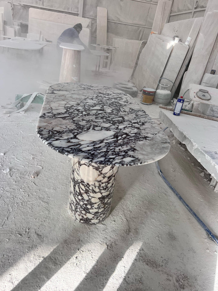 Handmade Calacatta Viola Marble Dining Table, Solid Stone Legs