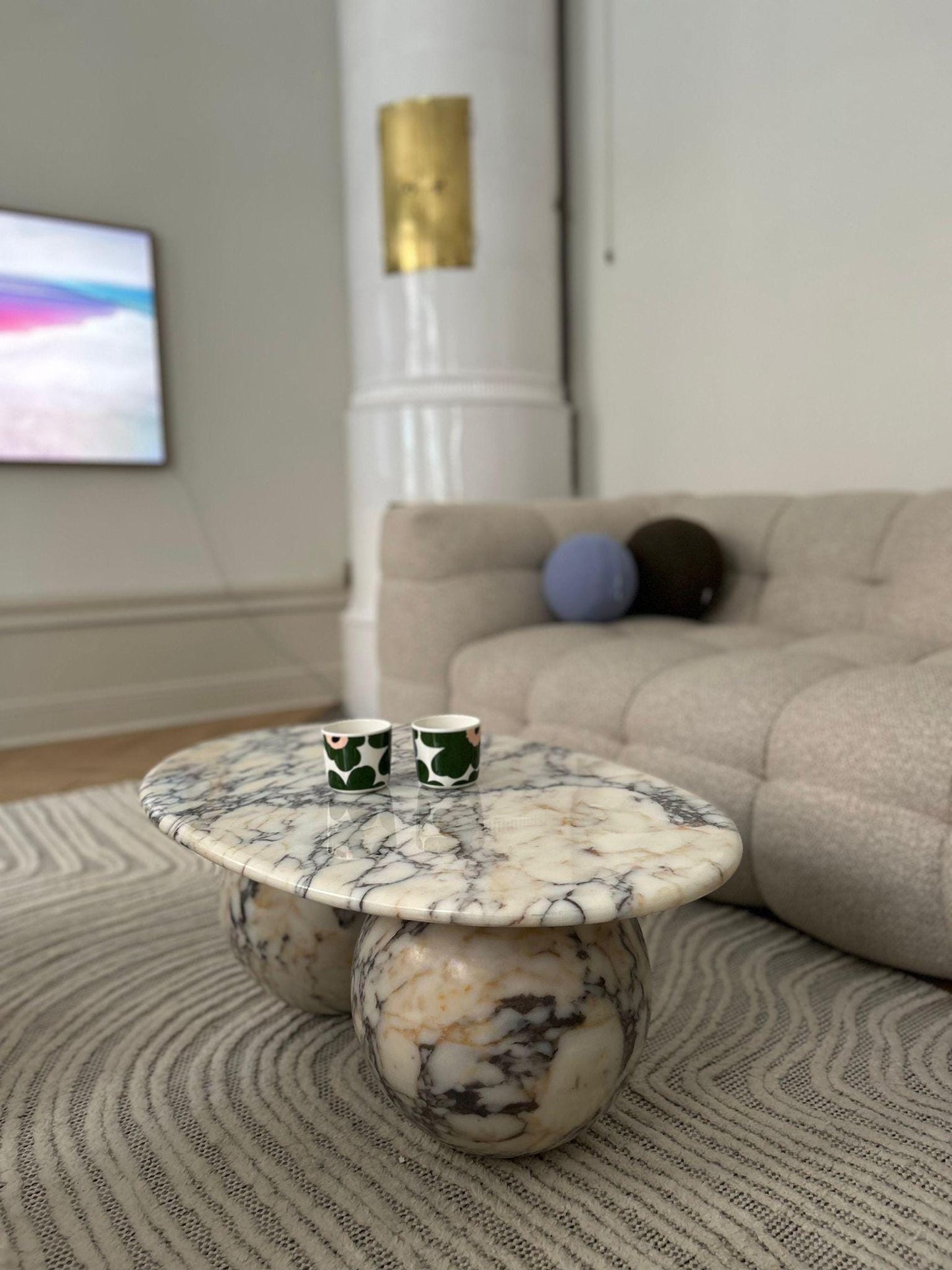 Calacatta Viola Marble Coffee Table, Oval Center Table