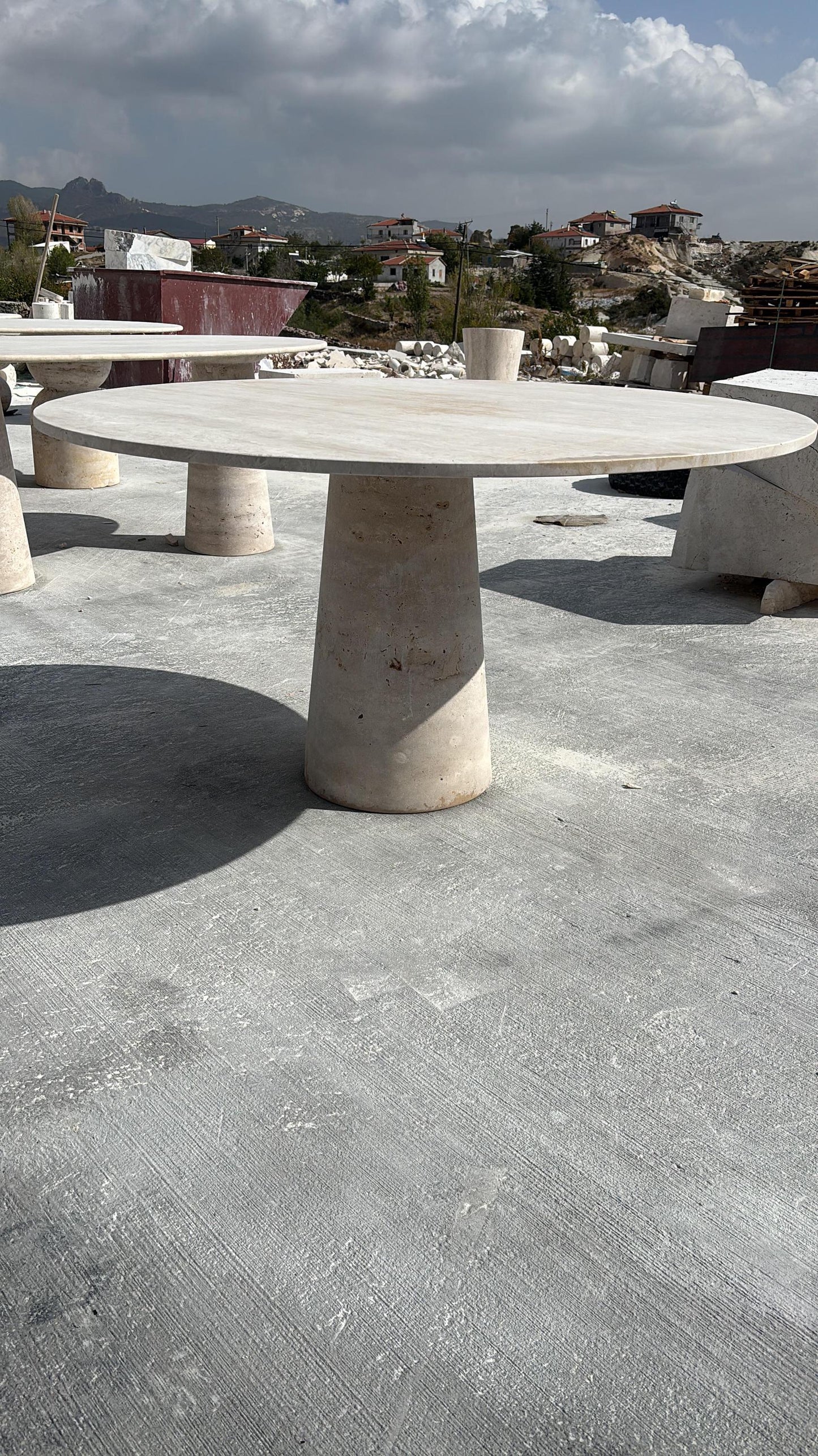 Handmade Round Travertine Dining Table, Natural Marble Stone Kitchen Table