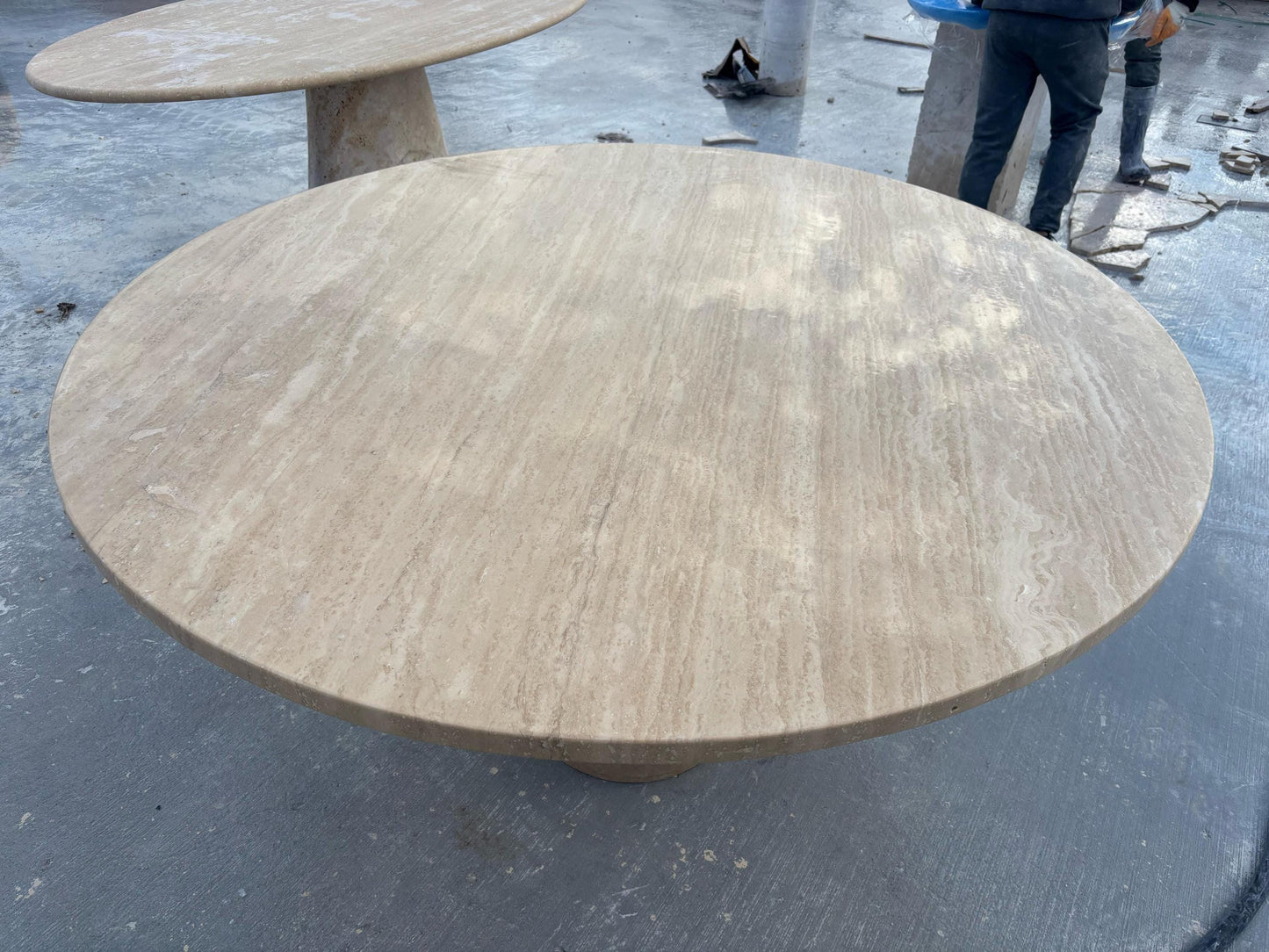 Handmade Round Travertine Dining Table, Natural Marble Stone Kitchen Table