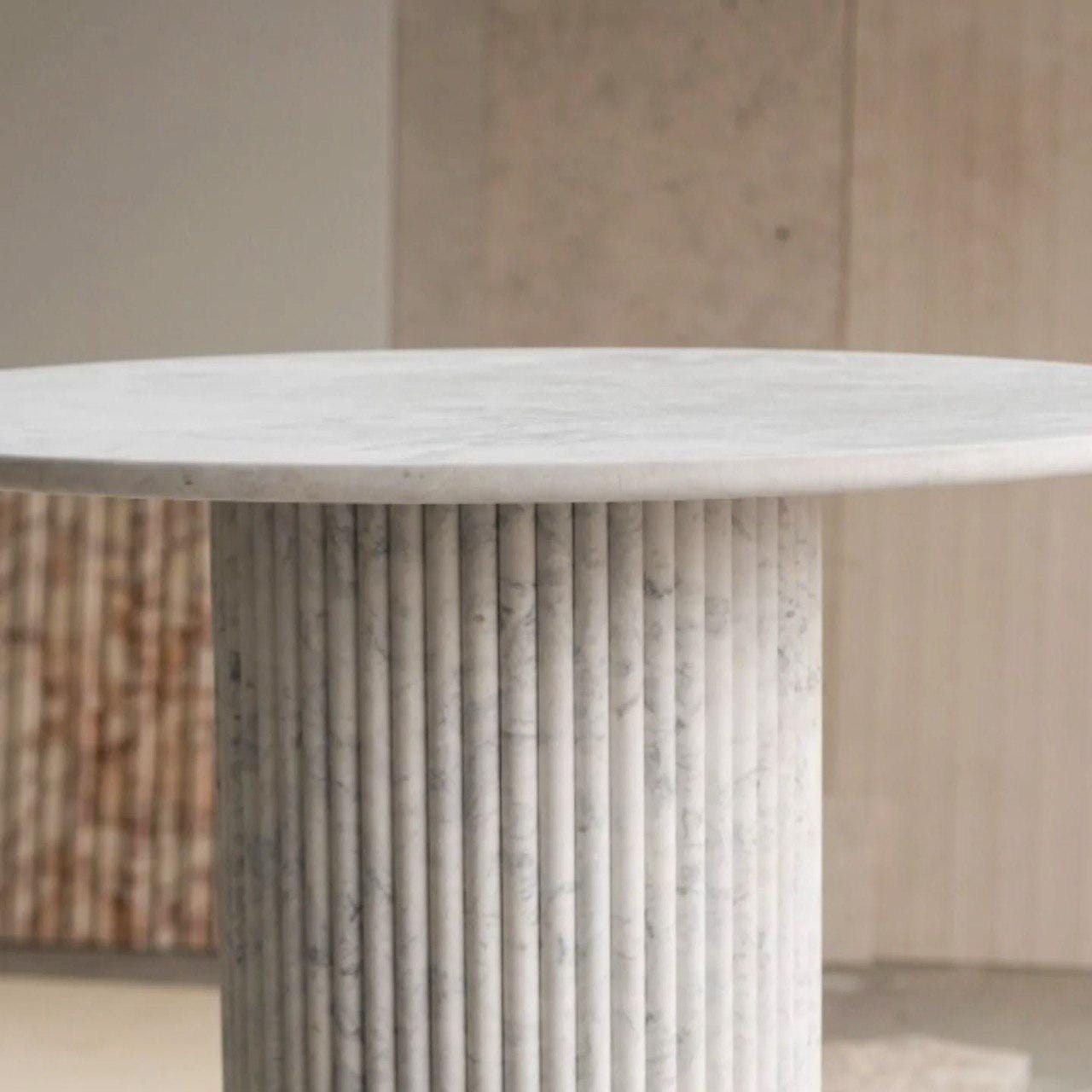 Round Carrara Marble Dining Table, Fluted Base, Handmade Kitchen Table
