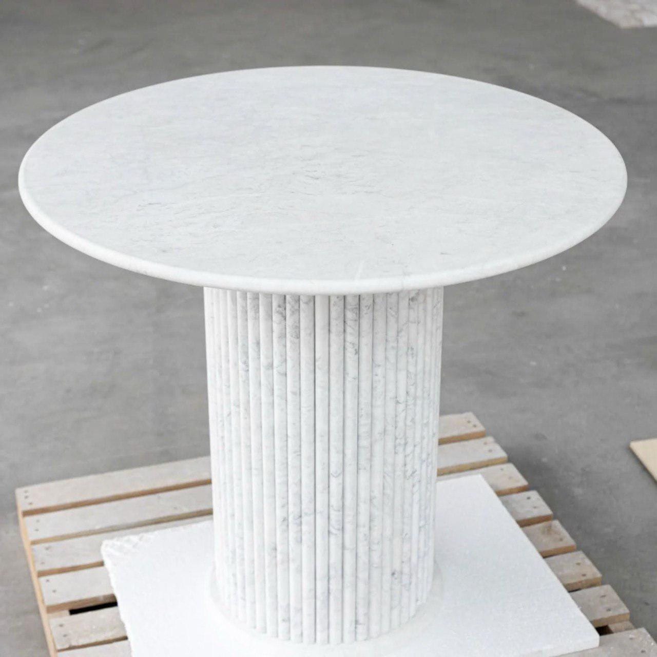 Round Carrara Marble Dining Table, Fluted Base, Handmade Kitchen Table