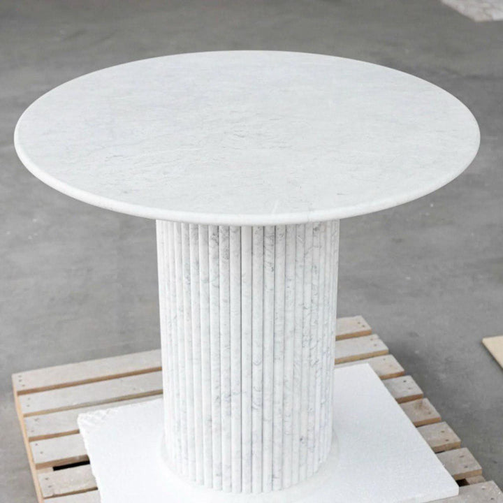 Round Carrara Marble Dining Table, Fluted Base, Handmade Kitchen Table