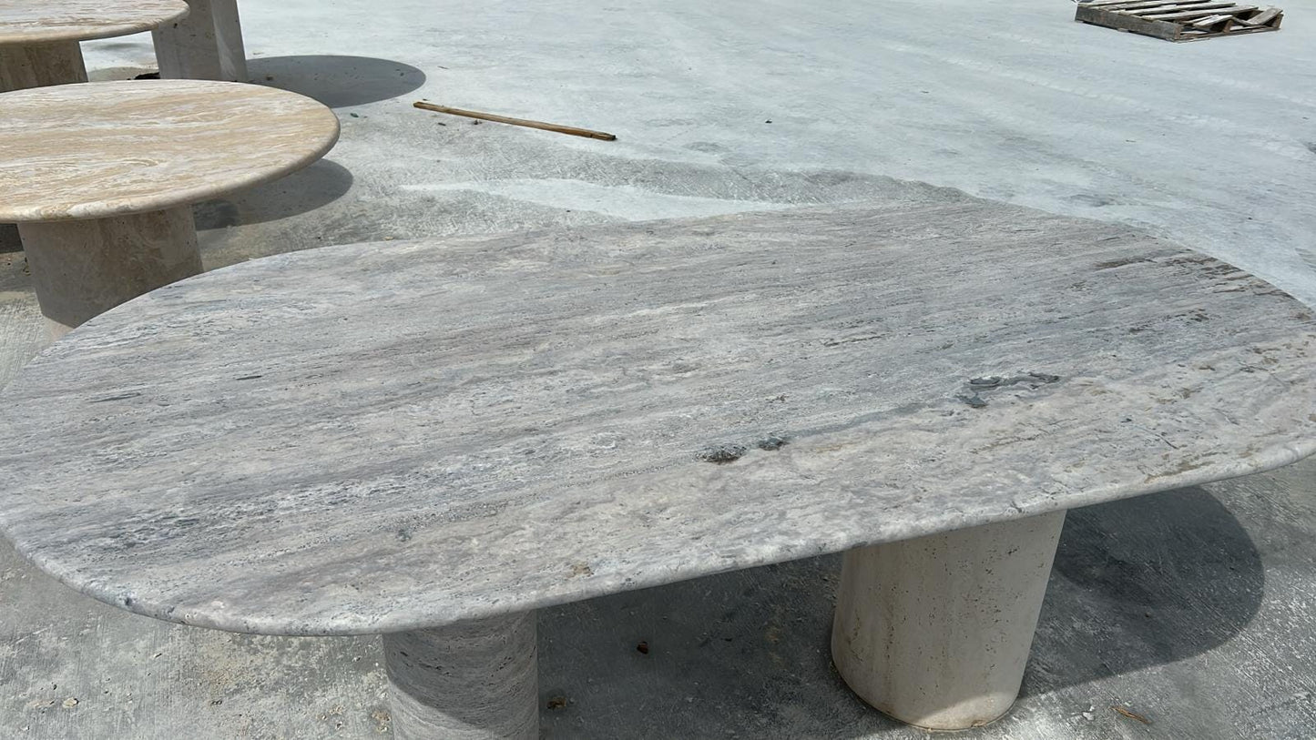 Handmade Silver Travertine Stone Table - Custom Living Room & Dining