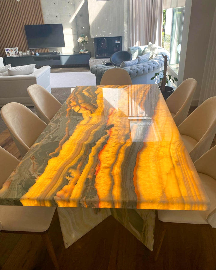 Custom Onyx Marble Dining Table: Translucent Natural Stone