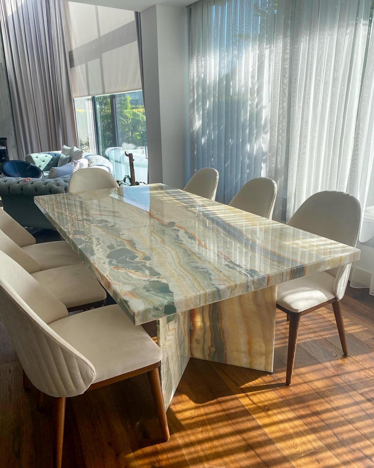 Custom Onyx Marble Dining Table: Translucent Natural Stone