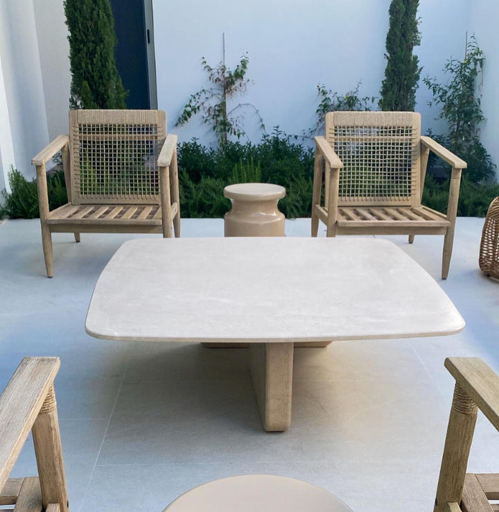 Square Travertine Marble Coffee Table, Outdoor Patio Table (48x48x13)