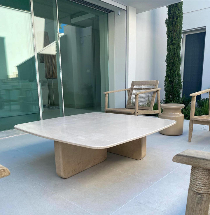 Square Travertine Marble Coffee Table, Outdoor Patio Table (48x48x13)