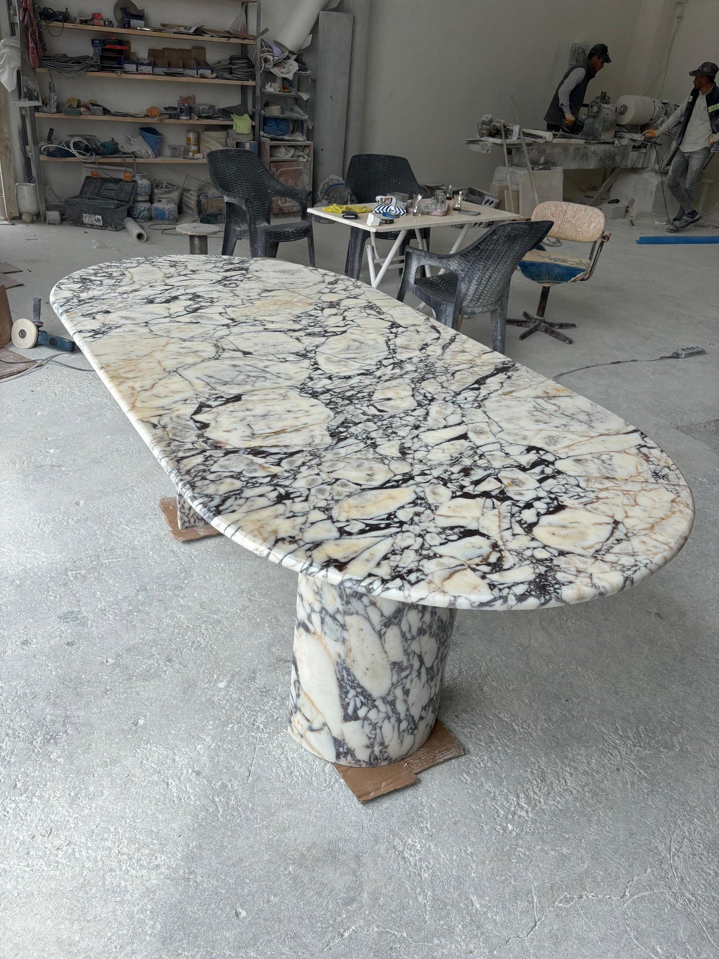 Oval Calacatta Viola Marble Dining Table, Handcrafted Natural Stone