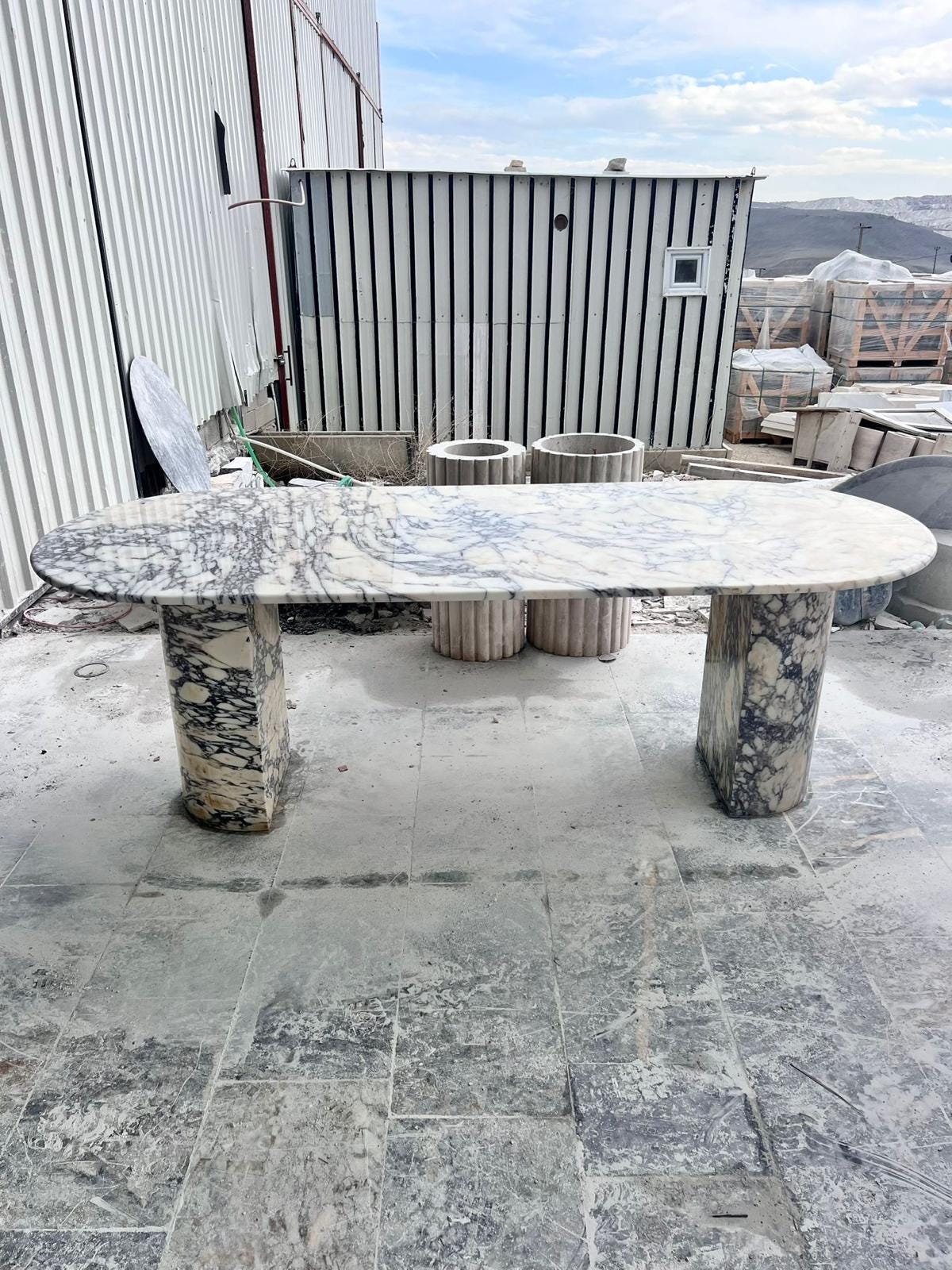Custom Calacatta Viola Marble Dining Table, Purple Veined Marble
