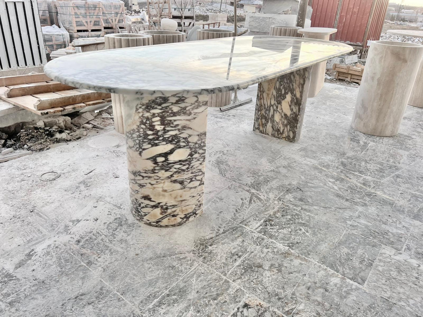 Custom Calacatta Viola Marble Dining Table, Purple Veined Marble
