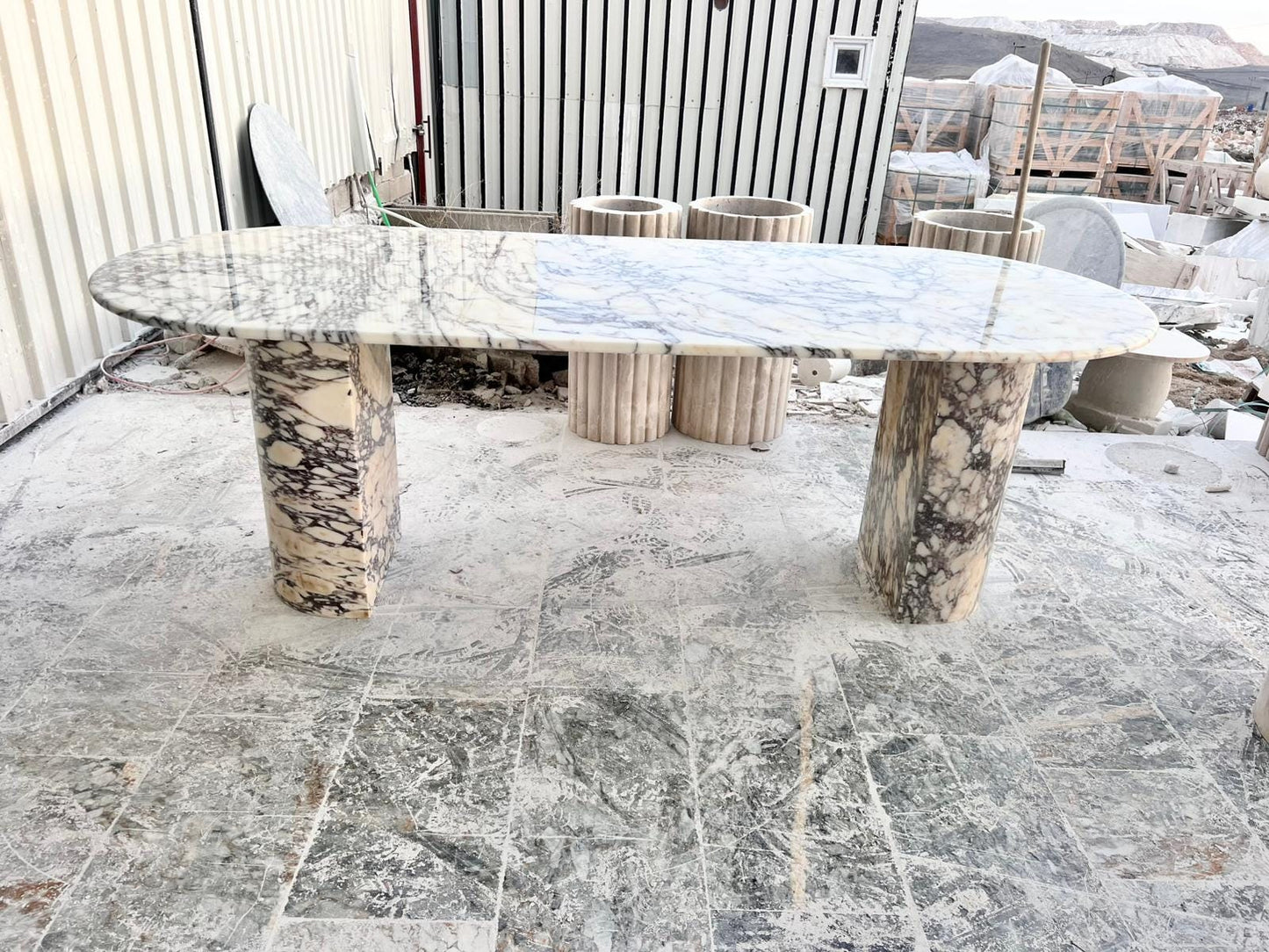 Custom Calacatta Viola Marble Dining Table, Purple Veined Marble