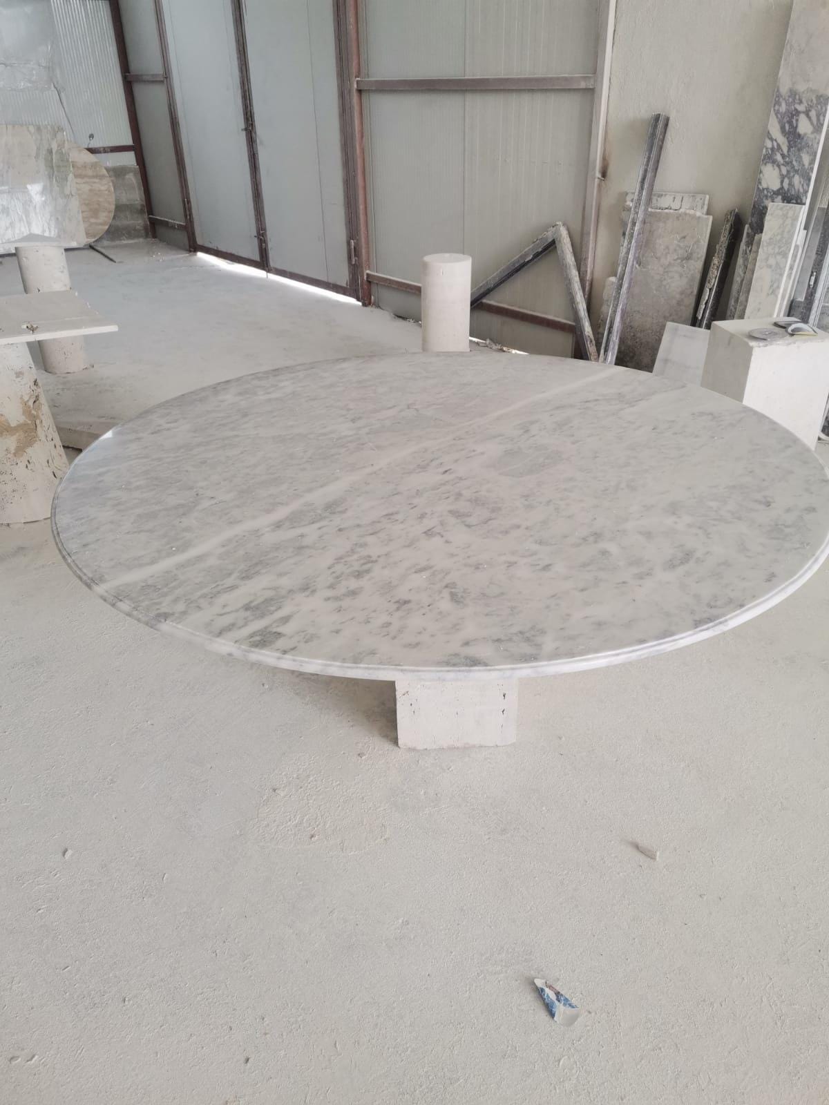 Round Carrara Marble Dining Table, Fluted Base, Handmade Kitchen Table