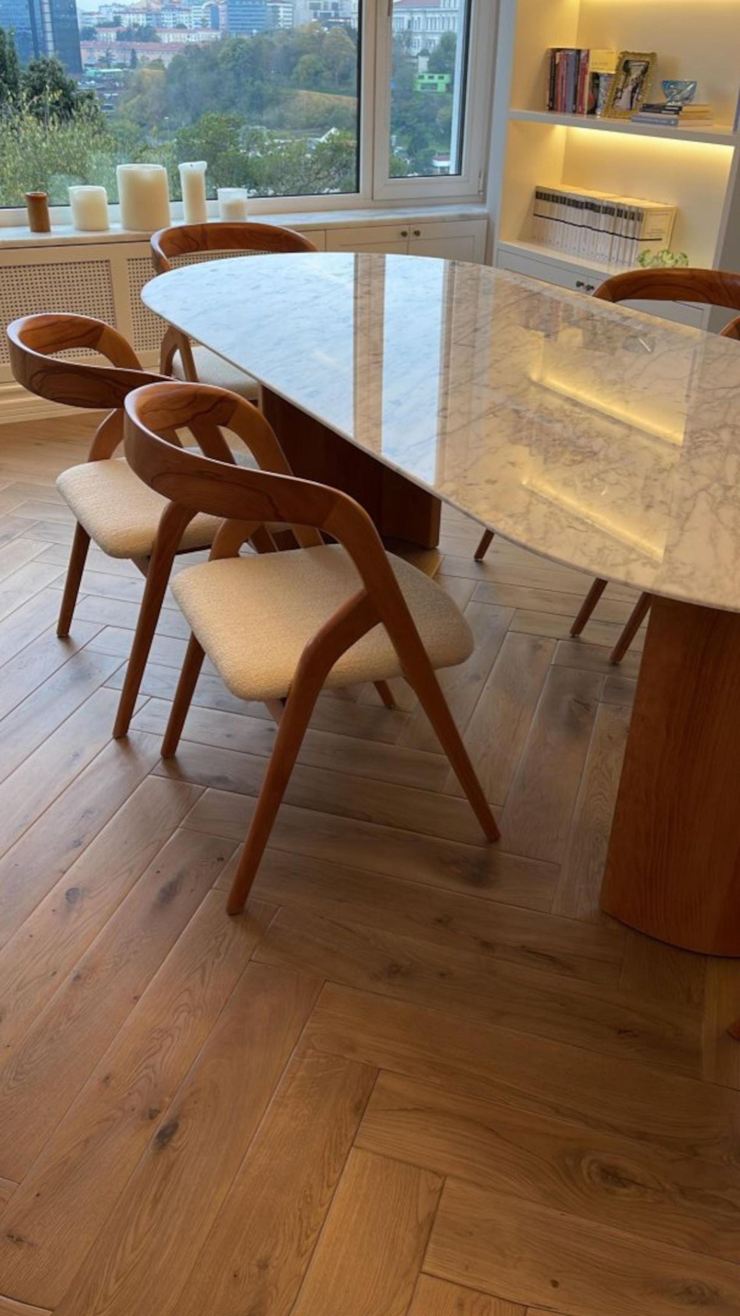 Handmade Carrara Marble Dining Table, Wooden Legs, Custom Stone Table