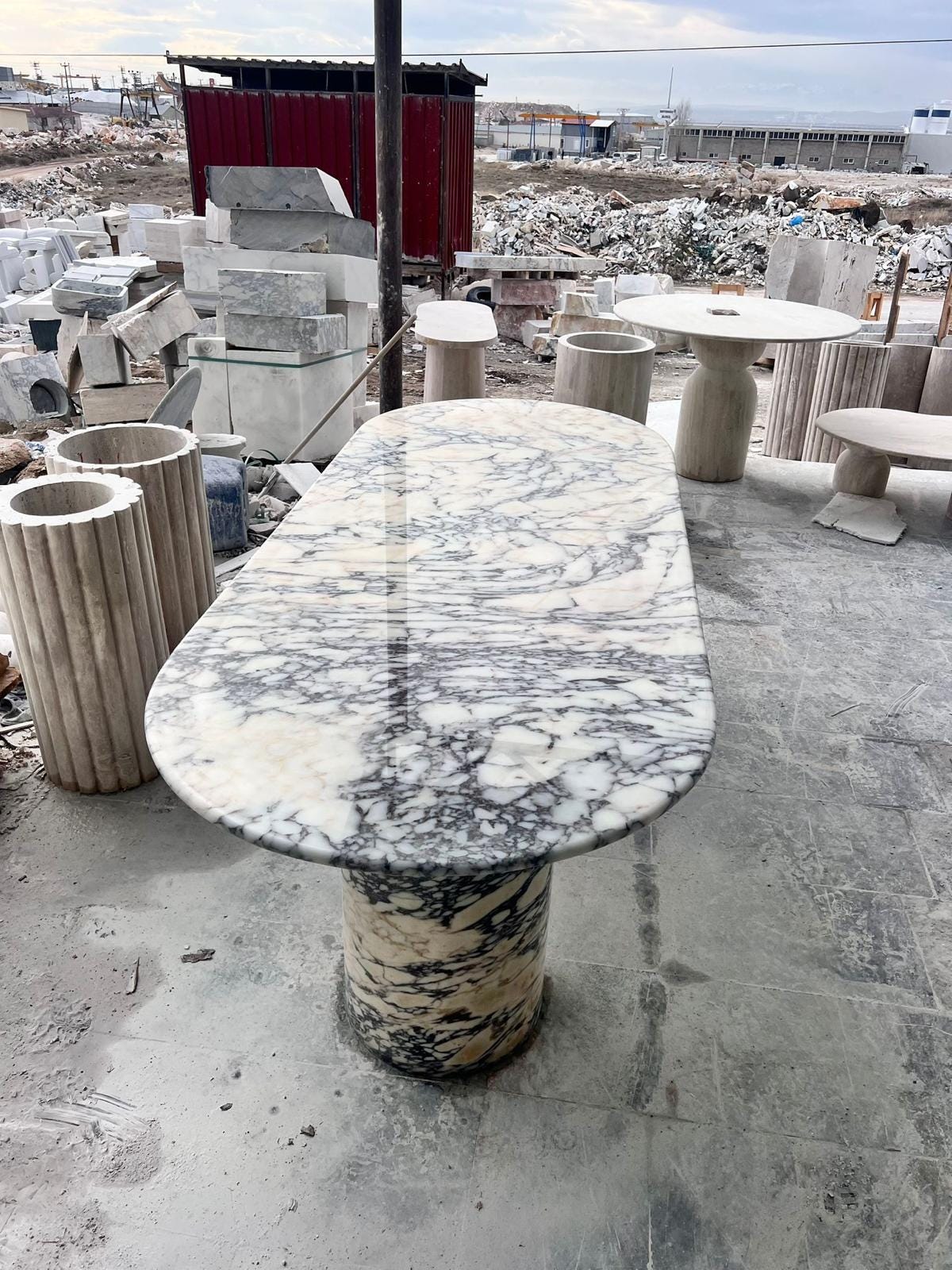 Custom Calacatta Viola Marble Dining Table, Purple Veined Marble