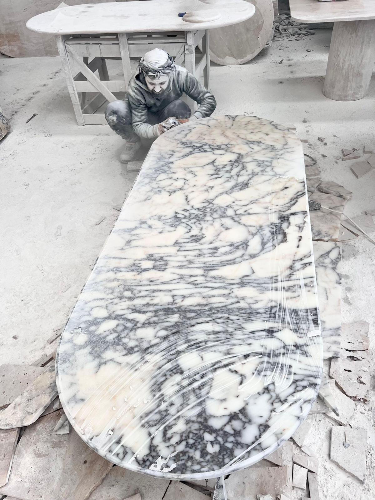 Custom Calacatta Viola Marble Dining Table, Purple Veined Marble