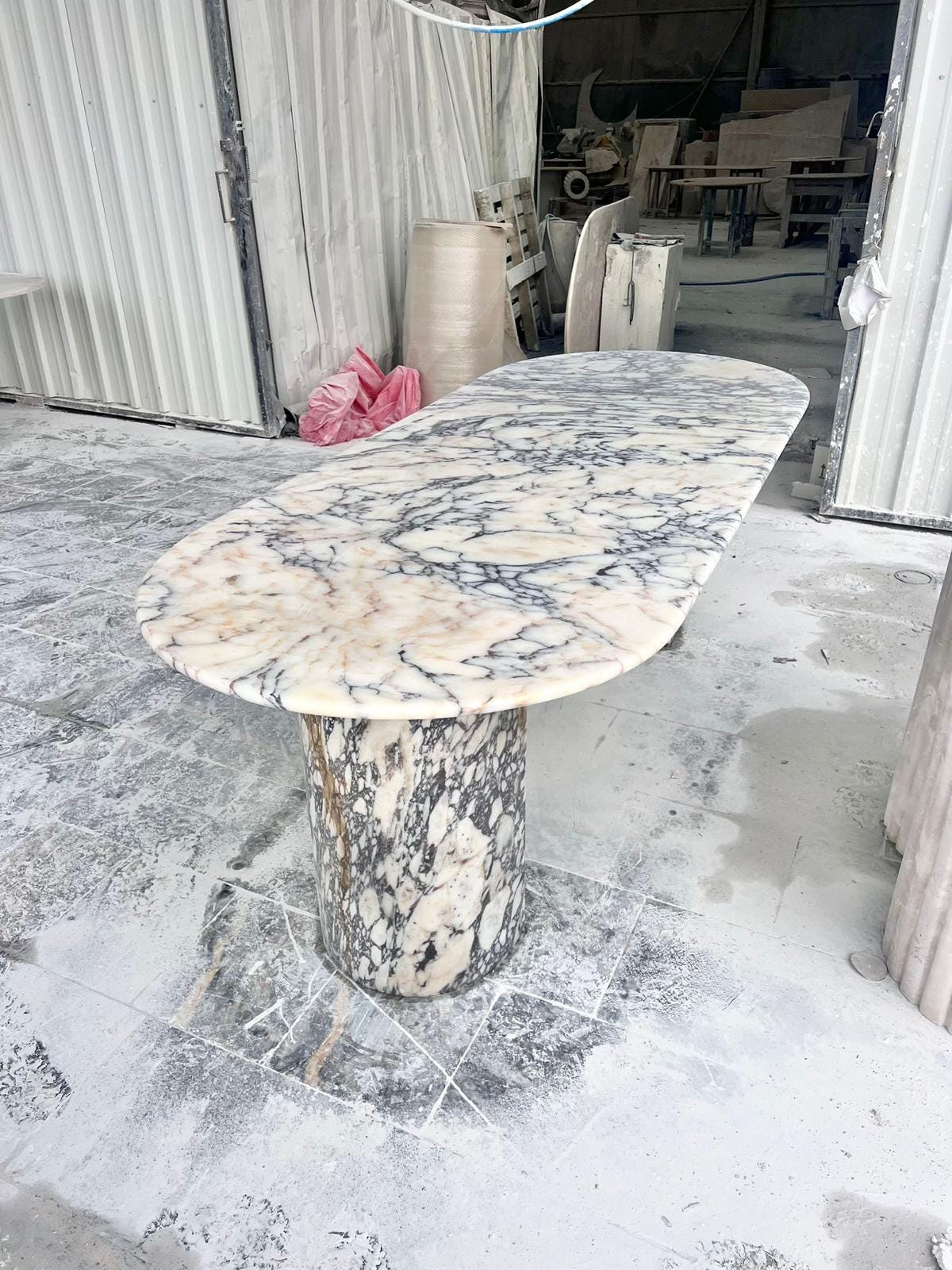 Custom Calacatta Viola Marble Dining Table, Purple Veined Marble