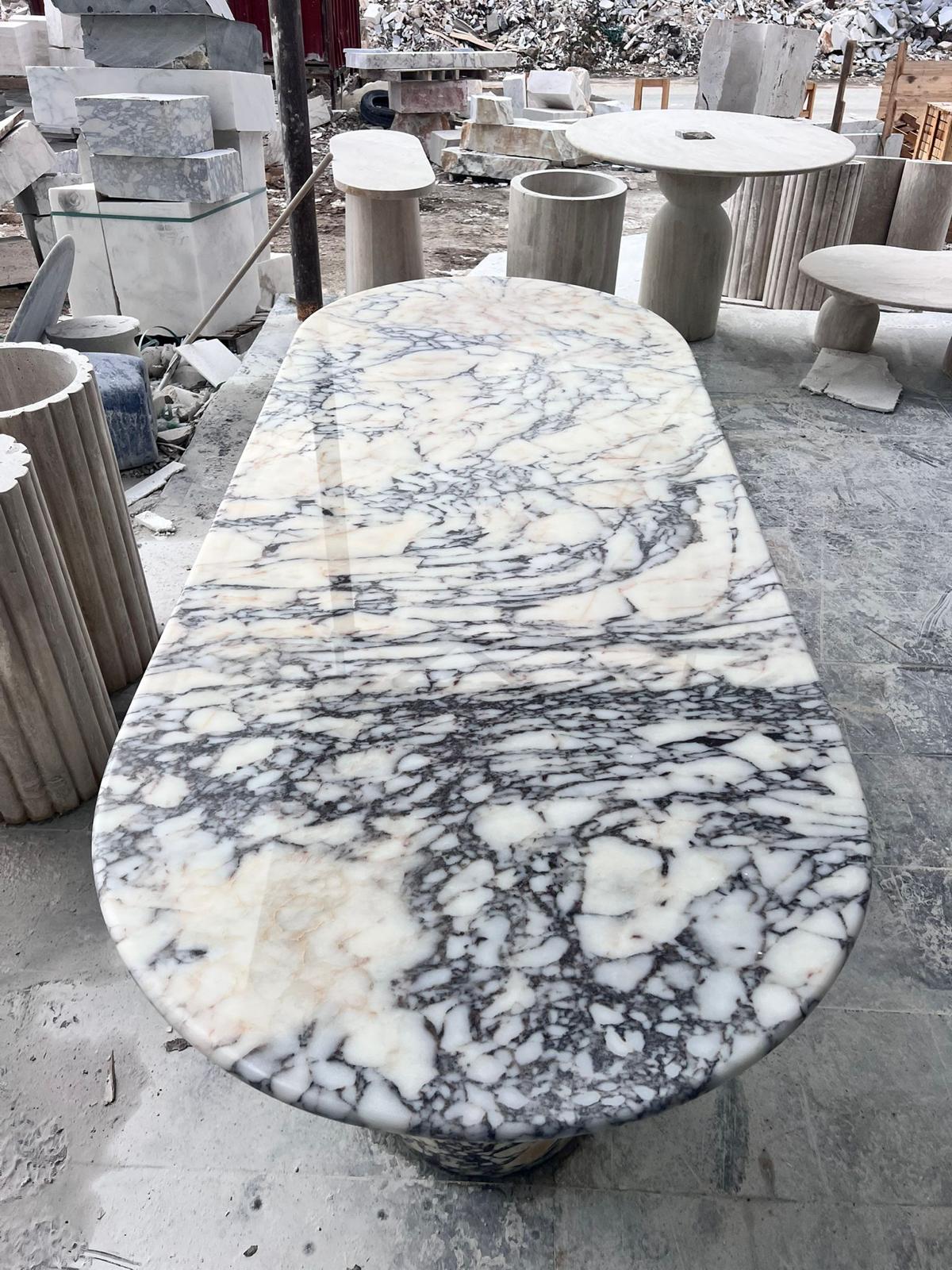 Custom Calacatta Viola Marble Dining Table, Purple Veined Marble