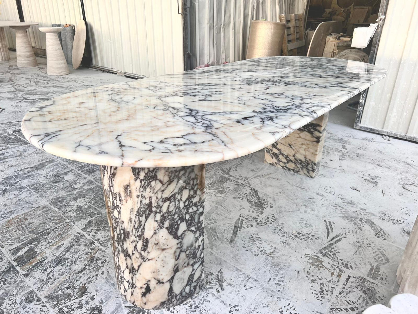 Custom Calacatta Viola Marble Dining Table, Purple Veined Marble