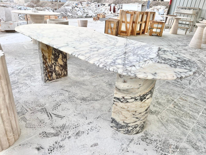 Custom Calacatta Viola Marble Dining Table, Purple Veined Marble