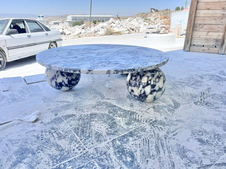 Calacatta Viola Marble Coffee Table, Round Side Table, Handmade