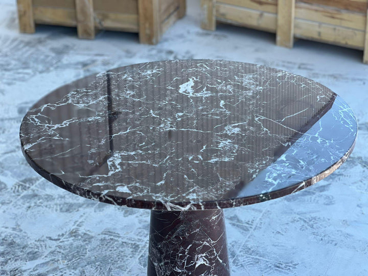 Handmade Rosso Levanto Marble Dining Table – Round Conical Base