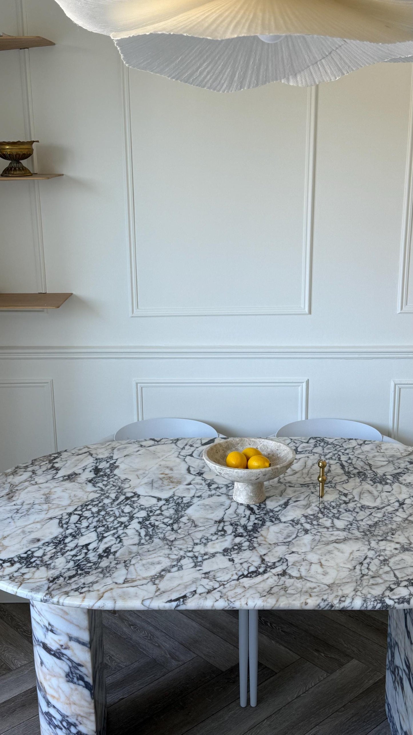 Handmade Calacatta Viola Marble Dining Table, Oval Top, Half Moon Leg