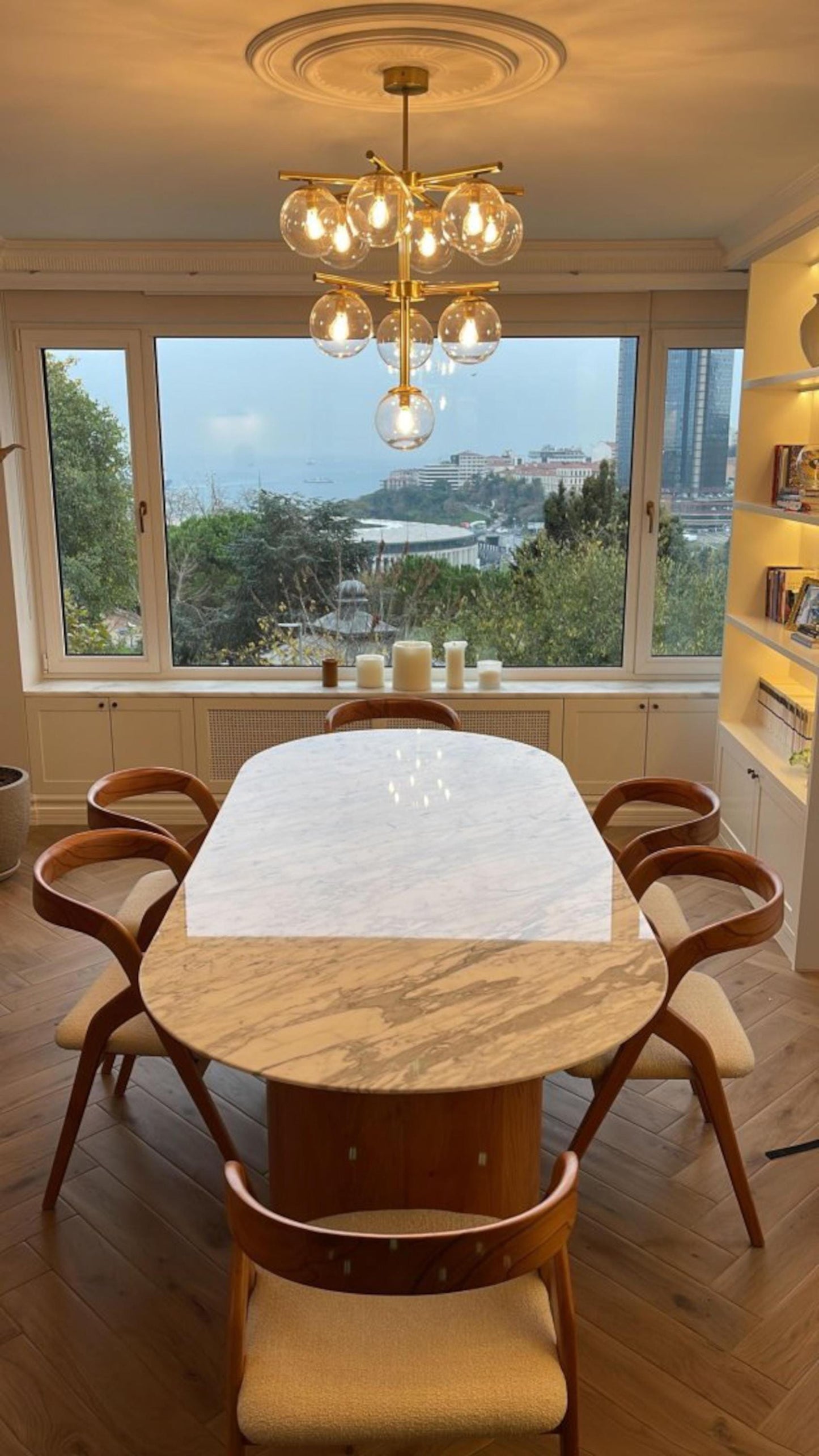 Handmade Carrara Marble Dining Table, Wooden Legs, Custom Stone Table