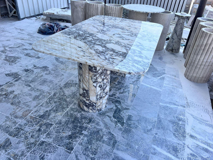 Handmade Calacatta Viola Marble Dining Table – Purple Veined Stone