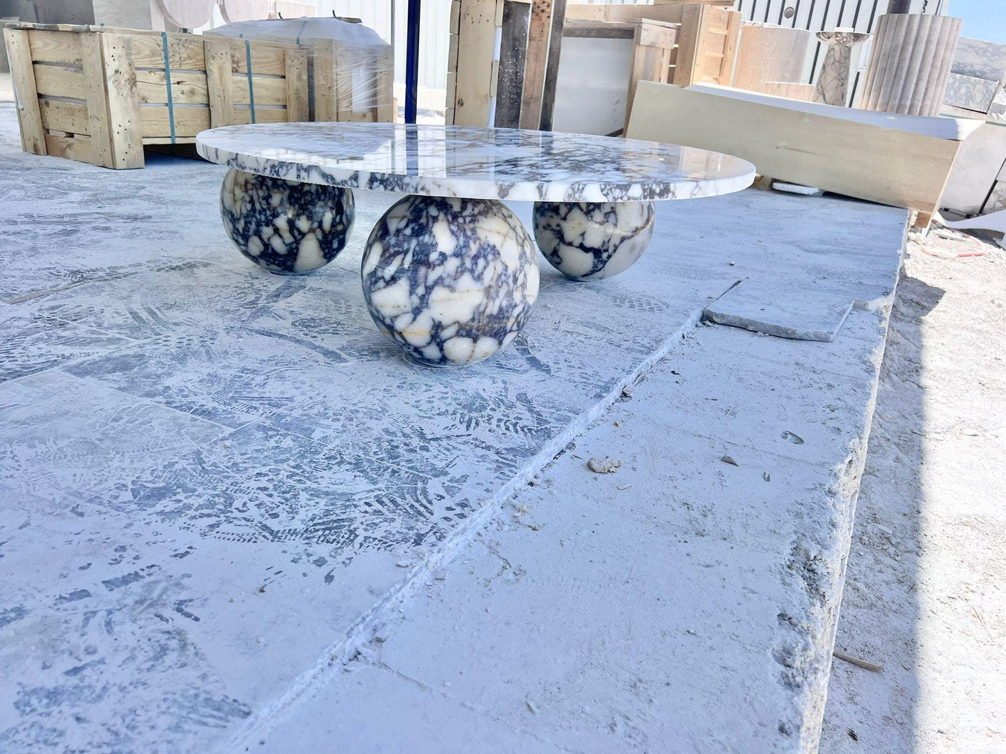 Calacatta Viola Marble Coffee Table, Round Side Table, Handmade