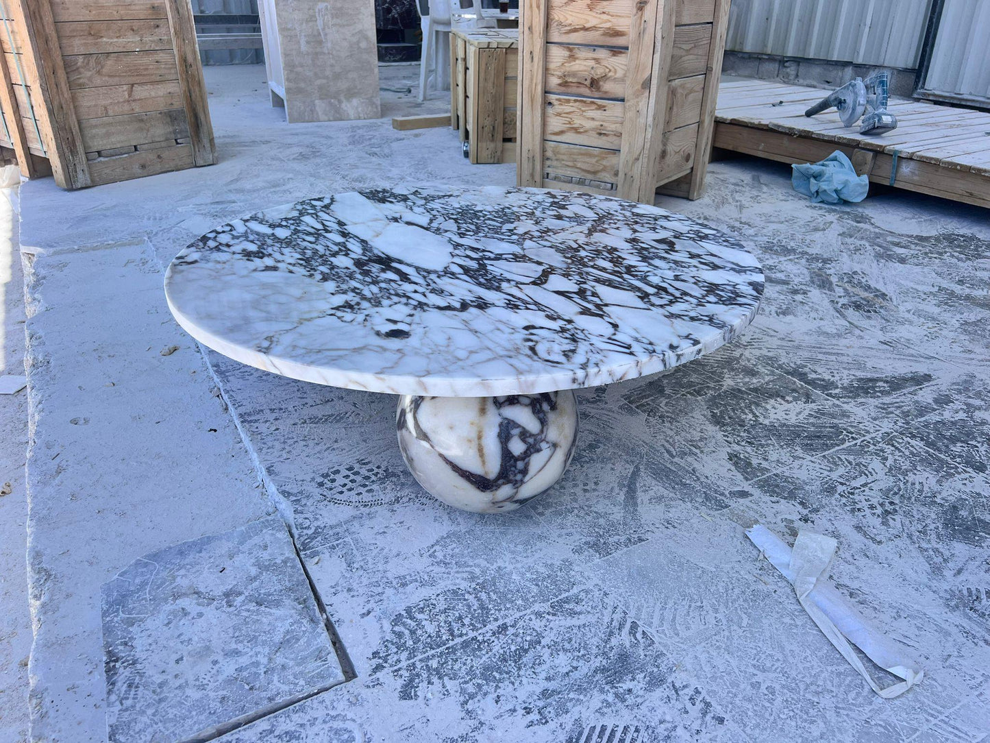 Calacatta Viola Marble Coffee Table, Round Side Table, Handmade
