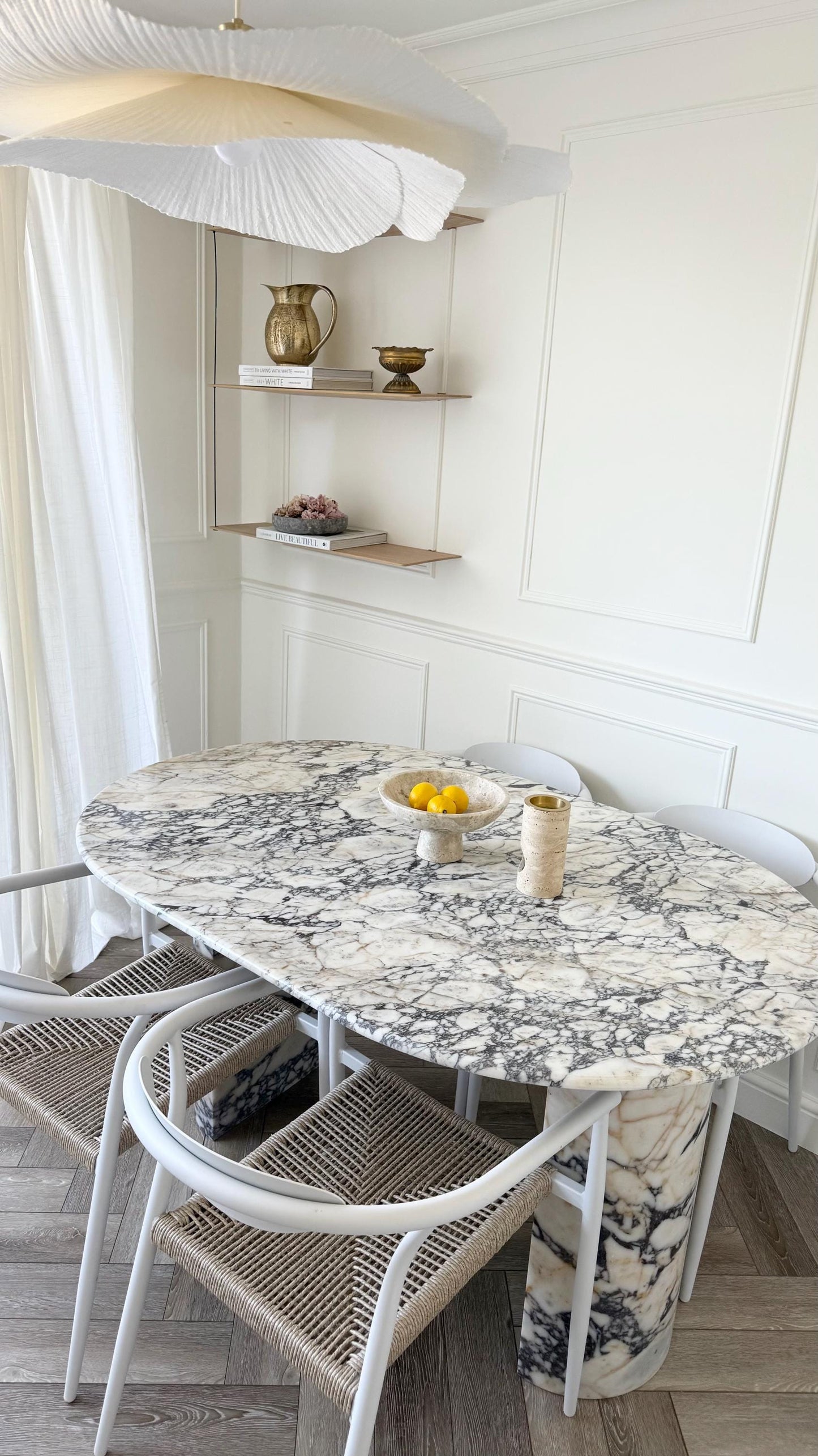 Handmade Calacatta Viola Marble Dining Table, Oval Top, Half Moon Leg