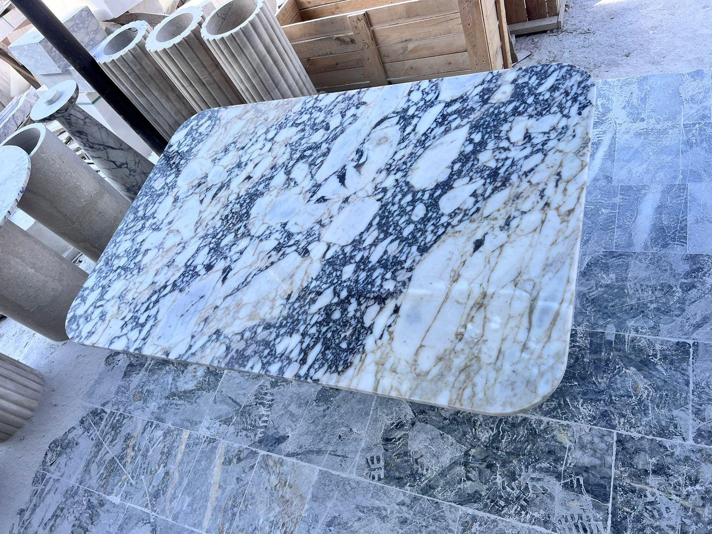 Handmade Calacatta Viola Marble Dining Table – Purple Veined Stone
