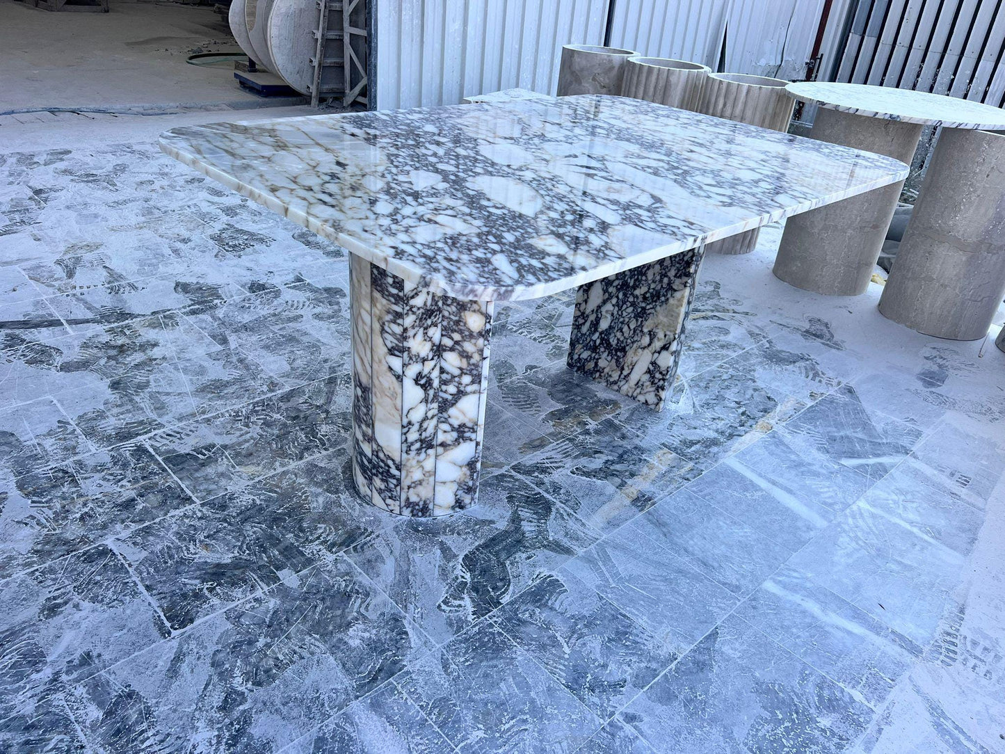 Handmade Calacatta Viola Marble Dining Table – Purple Veined Stone