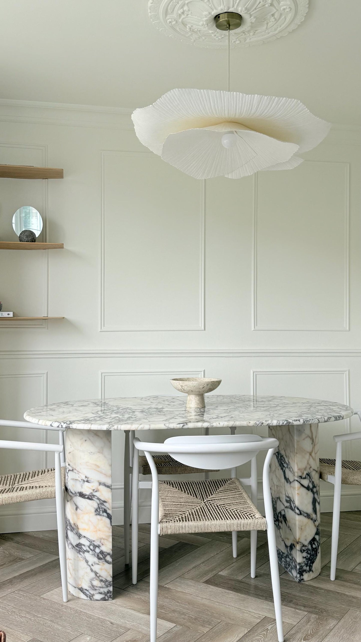 Handmade Calacatta Viola Marble Dining Table, Oval Top, Half Moon Leg