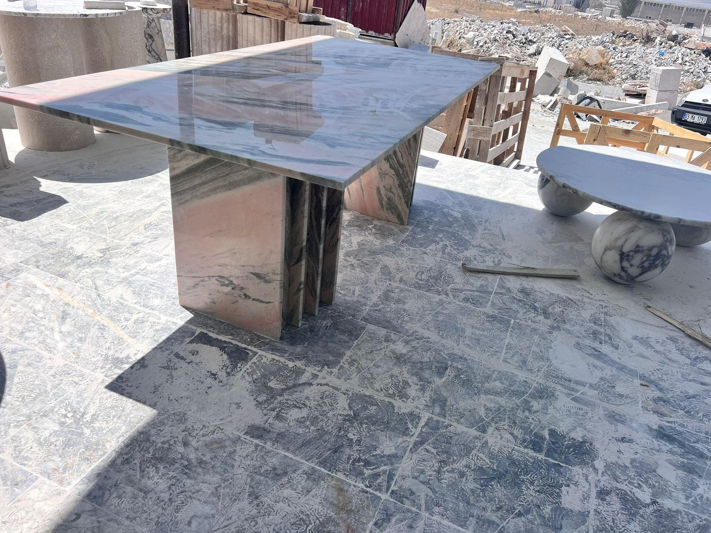 Custom Pink Marble Dining Table: Handmade Living Room Natural Office Table