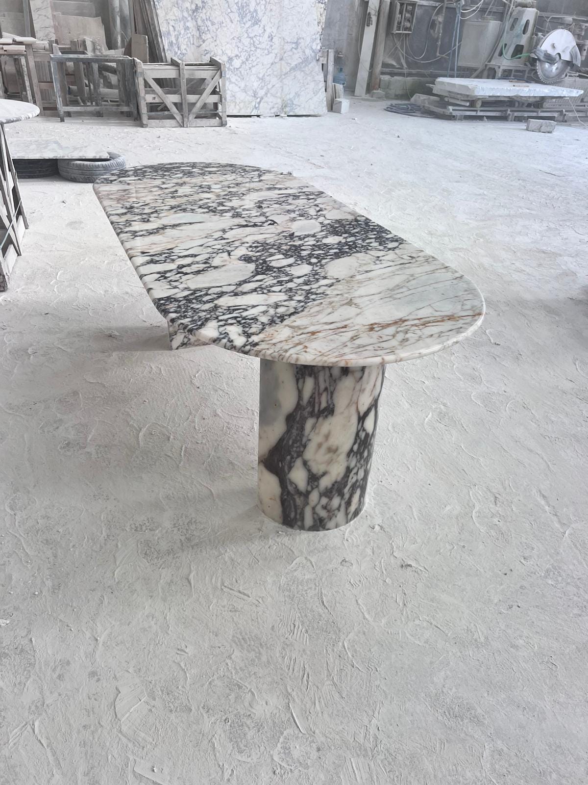 Handcrafted Calacatta Viola Marble Dining Table, Half Moon Leg