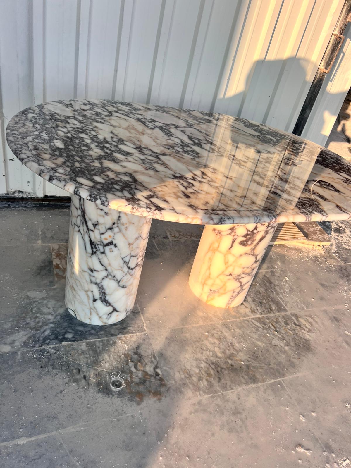 Oval Calacatta Viola Marble Dining Table, Italian Stone
