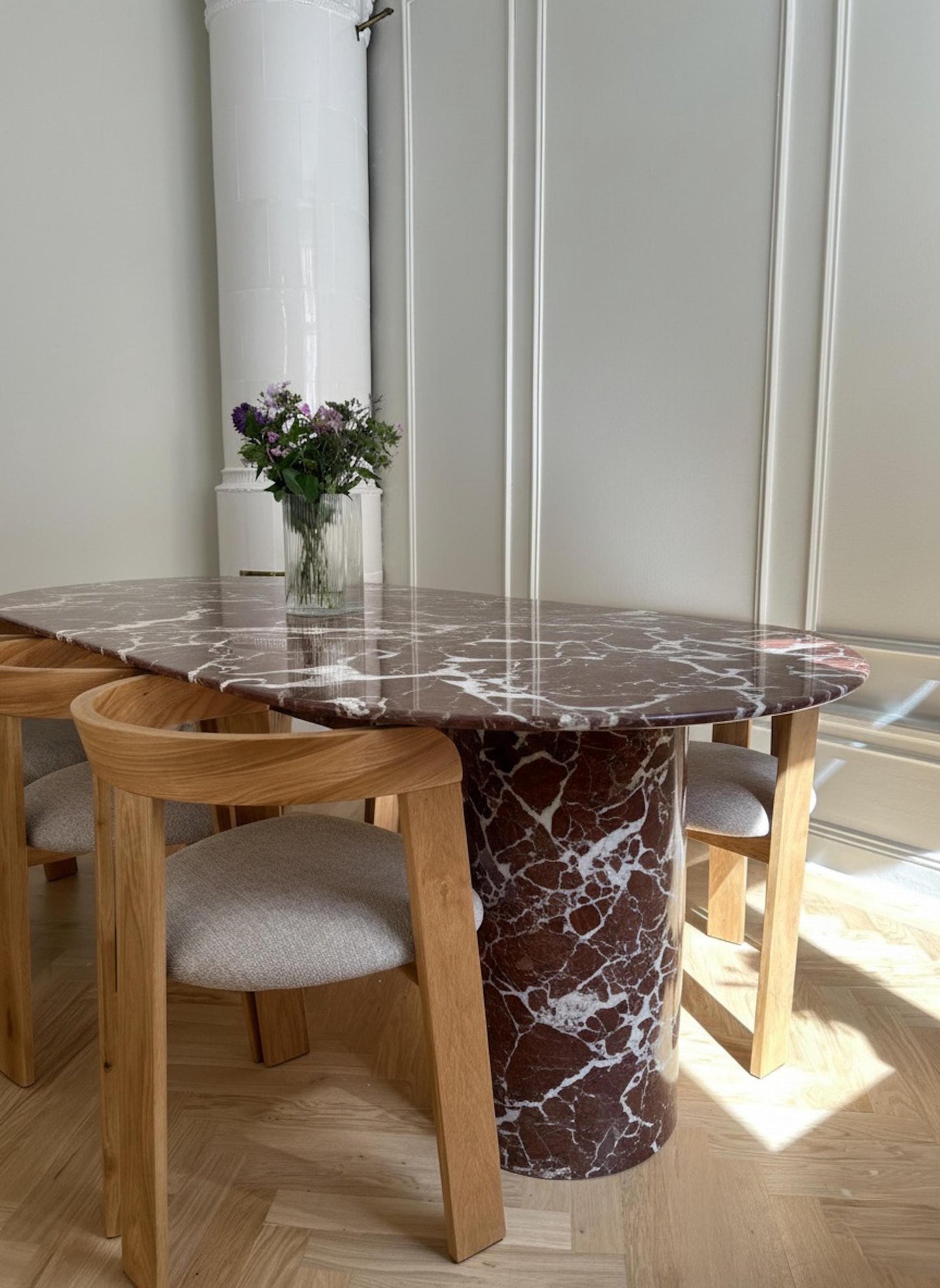 Rosso Levanto Marble Dining Table, Handmade Red Oval Table