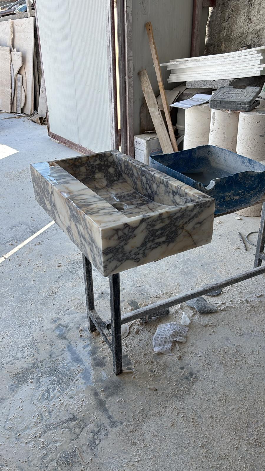 Handcrafted Calacatta Viola Marble Sink: Wall Mounted Bathroom Vanity