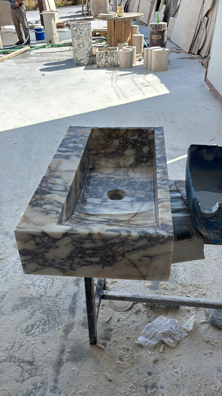 Handcrafted Calacatta Viola Marble Sink: Wall Mounted Bathroom Vanity