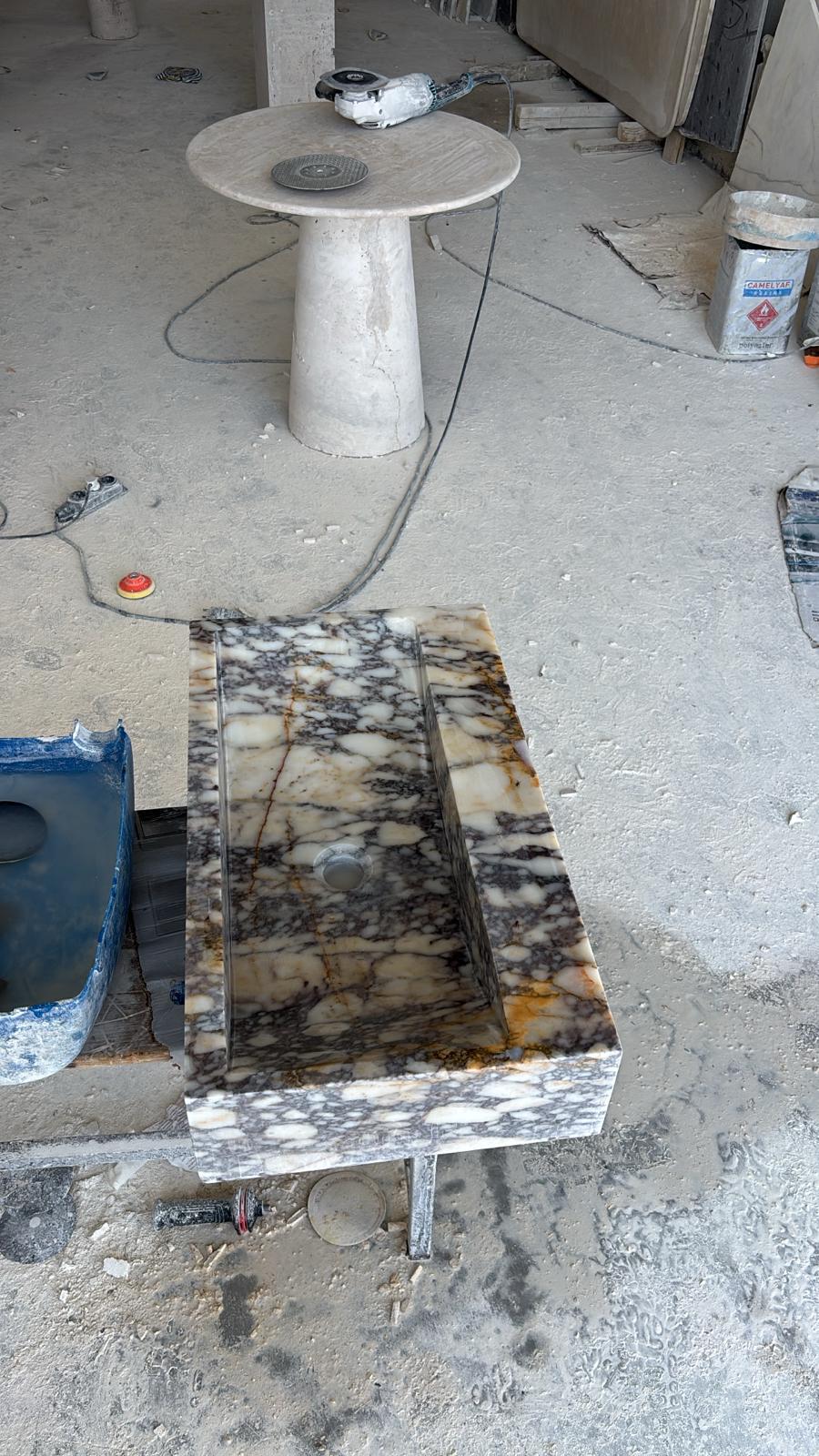 Handcrafted Calacatta Viola Marble Sink: Wall Mounted Bathroom Vanity