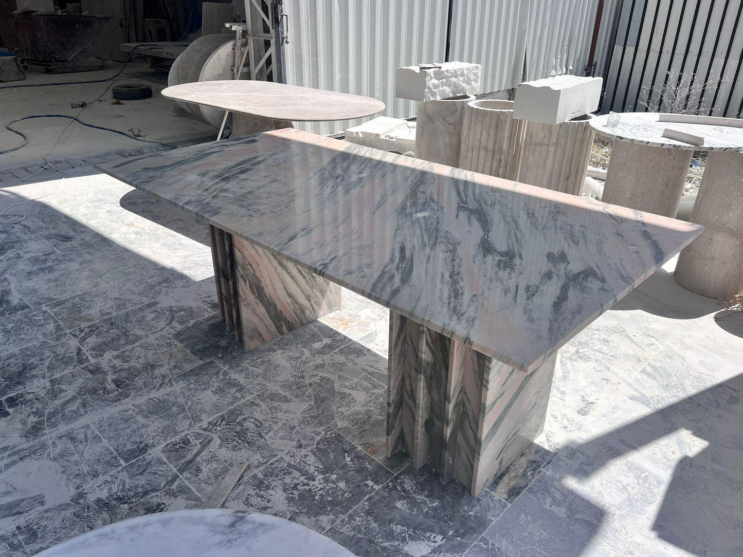 Custom Pink Marble Dining Table: Handmade Living Room Natural Office Table
